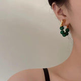 Green Beads Metal Earrings Hip-hop Punk Personality Studs