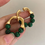 Green Beads Metal Earrings Hip-hop Punk Personality Studs