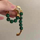 Green Beads Metal Earrings Hip-hop Punk Personality Studs