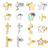 Classic Style Star Earrings Set Stainless Steel Jewelry 12 Pairs