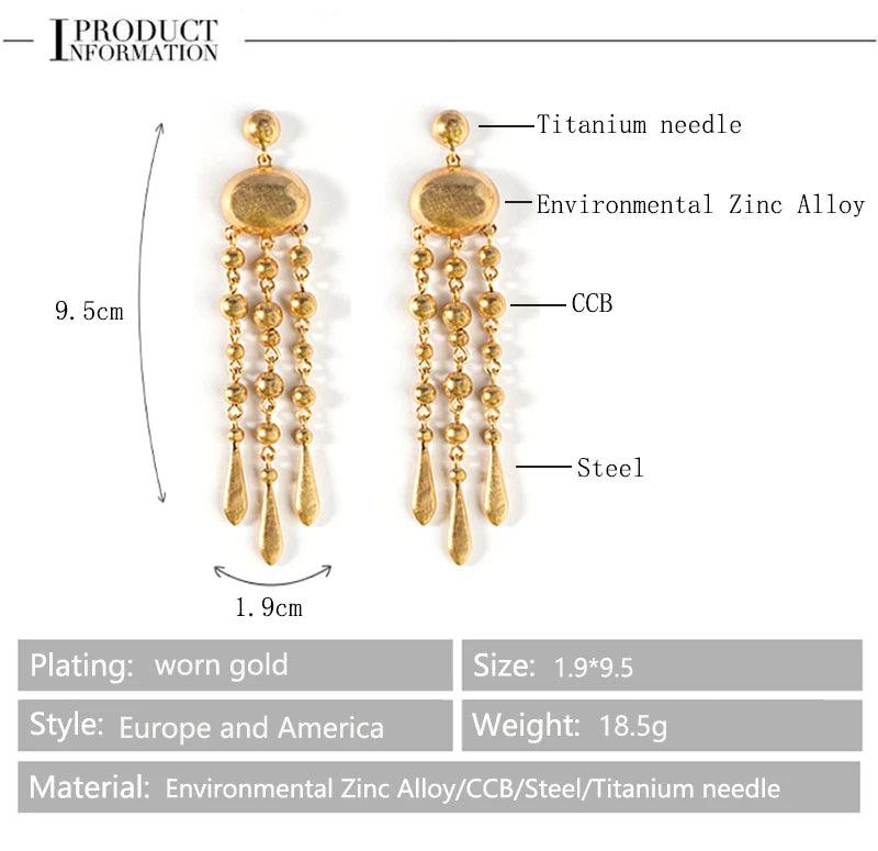Metal Round Balls Long Earrings Set for Women Beads Dangle Drop