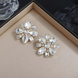 Vintage Crystal Flower Jewelry Set Rhinestone Stud Earrings