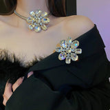 Vintage Crystal Flower Jewelry Set Rhinestone Stud Earrings
