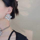 Vintage Crystal Flower Jewelry Set Rhinestone Stud Earrings