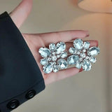 Vintage Crystal Flower Jewelry Set Rhinestone Stud Earrings