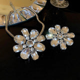 Vintage Crystal Flower Jewelry Set Rhinestone Stud Earrings