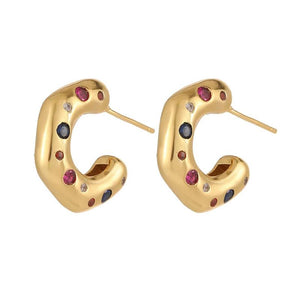 C-shaped Micro-set Zircon Earrings Copper Plated