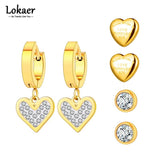 Heart Charm Earrings Set CZ Crystal Stainless Steel Women Gift E23189
