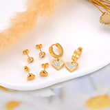 Heart Charm Earrings Set CZ Crystal Stainless Steel Women Gift E23189