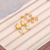 Heart Charm Earrings Set CZ Crystal Stainless Steel Women Gift E23189