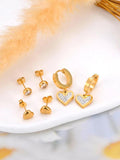 Heart Charm Earrings Set CZ Crystal Stainless Steel Women Gift E23189