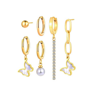 Stainless Steel CZ Crystal Butterfly Earrings Set Anti-rust Ear Jewelry
