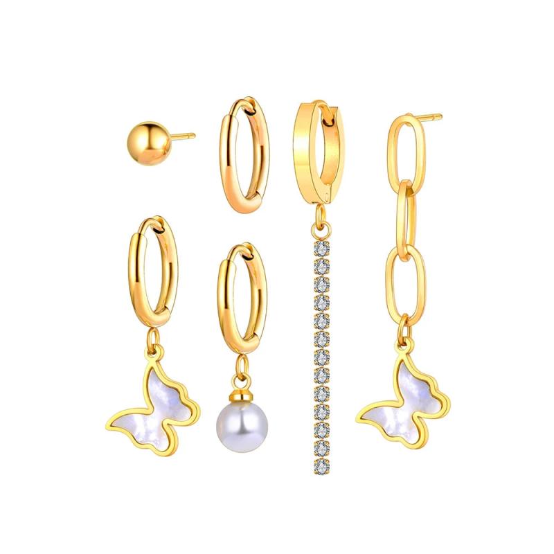 Stainless Steel CZ Crystal Butterfly Earrings Set Anti-rust Ear Jewelry
