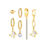 Stainless Steel CZ Crystal Butterfly Earrings Set Anti-rust Ear Jewelry