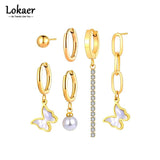 Stainless Steel CZ Crystal Butterfly Earrings Set Anti-rust Ear Jewelry