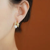 Zircon Leaf Pearl Earrings for Women