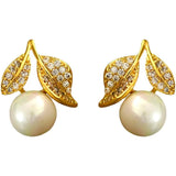 Zircon Leaf Pearl Earrings for Women