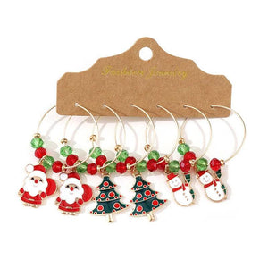 Red Green Crystal Beads Christmas Deer Dangle Earrings
