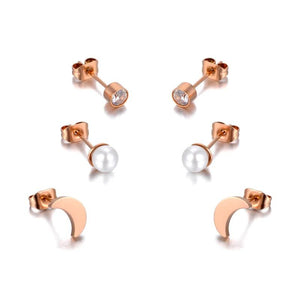 Moon Pearl Stud Earrings Crystal Jewelry Set