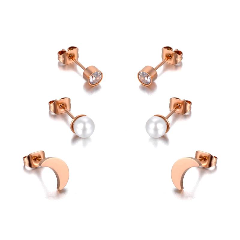 Moon Pearl Stud Earrings Crystal Jewelry Set