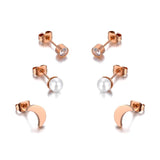 Moon Pearl Stud Earrings Crystal Jewelry Set