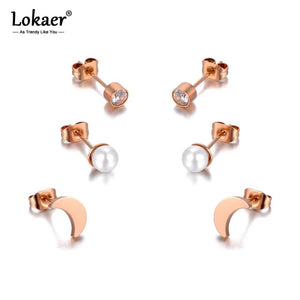 Moon Pearl Stud Earrings Crystal Jewelry Set