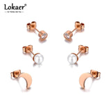 Moon Pearl Stud Earrings Crystal Jewelry Set