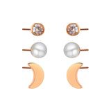 Moon Pearl Stud Earrings Crystal Jewelry Set