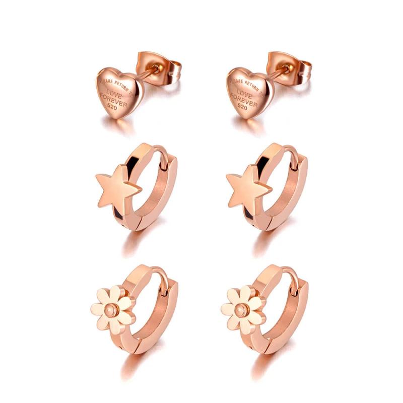 Titanium Stainless Steel Charm Earrings Set - 3 Pairs