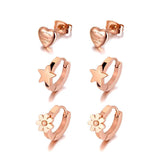 Titanium Stainless Steel Charm Earrings Set - 3 Pairs