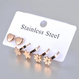 Titanium Stainless Steel Charm Earrings Set - 3 Pairs