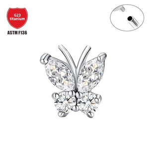 F136 Titanium Zirconia Butterfly Earrings 16g Ear Bone Nail Lip Stud