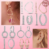 Heart Hoop Earrings with CZ Zircon Pave - 925 Silver