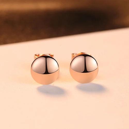 925 Silver Bead Ball Stud Earrings Round Rose Earrings Women Jewelry Gift