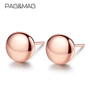 925 Silver Bead Ball Stud Earrings Round Rose Earrings Women Jewelry Gift