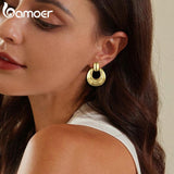 18K Plated Metal Stud Earrings Retro Statement Earrings for Women