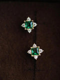 925 Silver Emerald Zircon Stud Earrings 14k Plated Women Screw Piercing