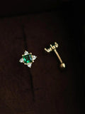 925 Silver Emerald Zircon Stud Earrings 14k Plated Women Screw Piercing