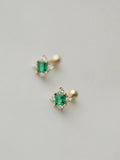 925 Silver Emerald Zircon Stud Earrings 14k Plated Women Screw Piercing