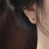 925 Silver Emerald Zircon Stud Earrings 14k Plated Women Screw Piercing