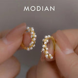 925 Silver Charm Pearl Hoop Earrings for Women Wedding