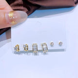 Resin Shell Crystal Heart Butterfly Stud Earrings Set