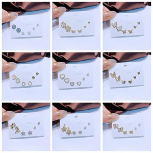 Resin Shell Crystal Heart Butterfly Stud Earrings Set