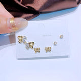 Resin Shell Crystal Heart Butterfly Stud Earrings Set