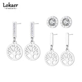 3Pcs Rhinestone Stainless Steel Tree Plant Charm Earrings