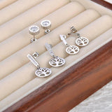 3Pcs Rhinestone Stainless Steel Tree Plant Charm Earrings