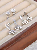 3Pcs Rhinestone Stainless Steel Tree Plant Charm Earrings