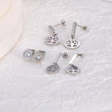 3Pcs Rhinestone Stainless Steel Tree Plant Charm Earrings