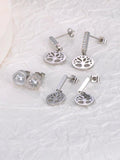 3Pcs Rhinestone Stainless Steel Tree Plant Charm Earrings