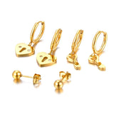 3Pair/Set Key Lock Earrings CZ Crystal 18K Plated Christmas Gift